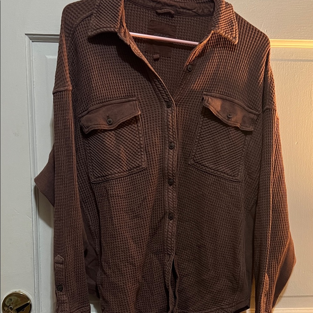 Aerie Dark Brown Waffle Knit Top